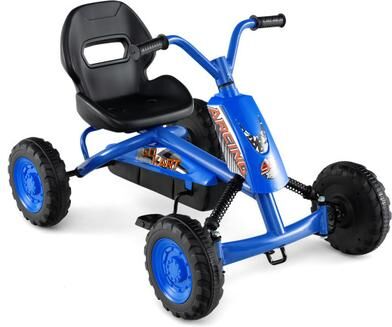 Costway Go Kart for Kids 4 Wheel with Steering Handlebars and Adjustable Seat-Navy