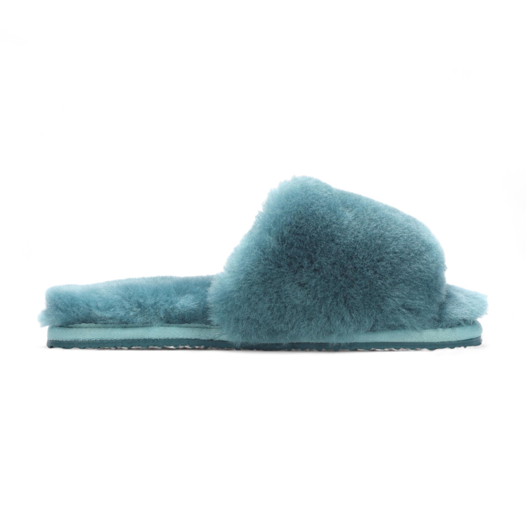 Damen Schaffell Hausschuhe Blaugrün Warme Winter Fell Slider - Nordic