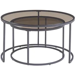 En.Casa, Couchtisch + Beistelltisch, Couchtisch 2er Set Kokkola Rauchglas, grau (60 x 45 cm)
