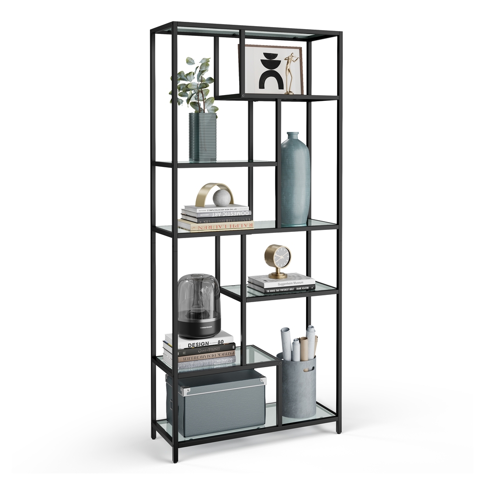 VASAGLE Bücherregal mit 6 Ablagen tintenschwarz - transparent LGT502B61
