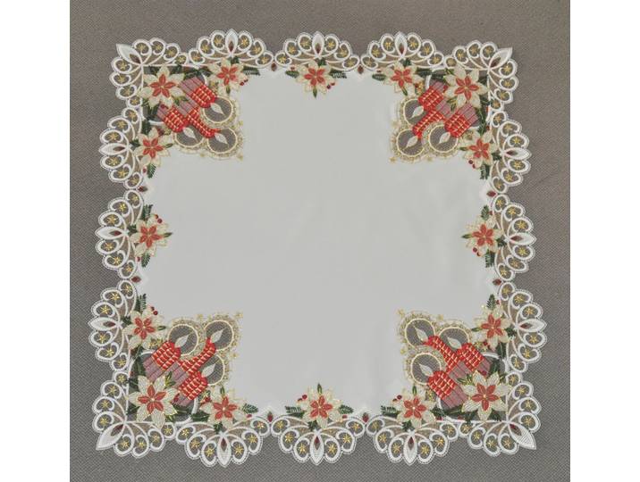 Mitteldecke STICKEREIEN PLAUEN Tischdecke Kerzenschein Gr. 1, bunt (rot, grün, weiß), B:80cm L:80cm, Polyester, Tischdecken, Mitteldecke, Plauener Spitze, Made in Germany
