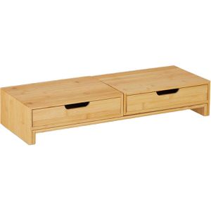 Relaxdays Monitorständer 10039874, Bambus, Breite: 60-107 cm, 2 Monitore, Winkel einstellbar
