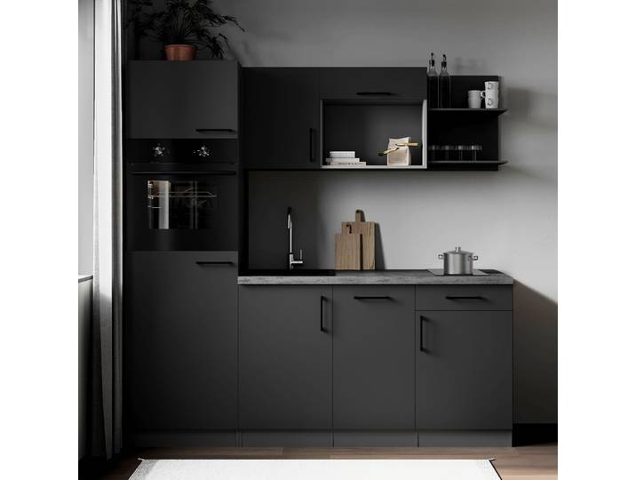 Autarke Singleküche Oliver ohne Mikro 205cm Grau/Matt Grau