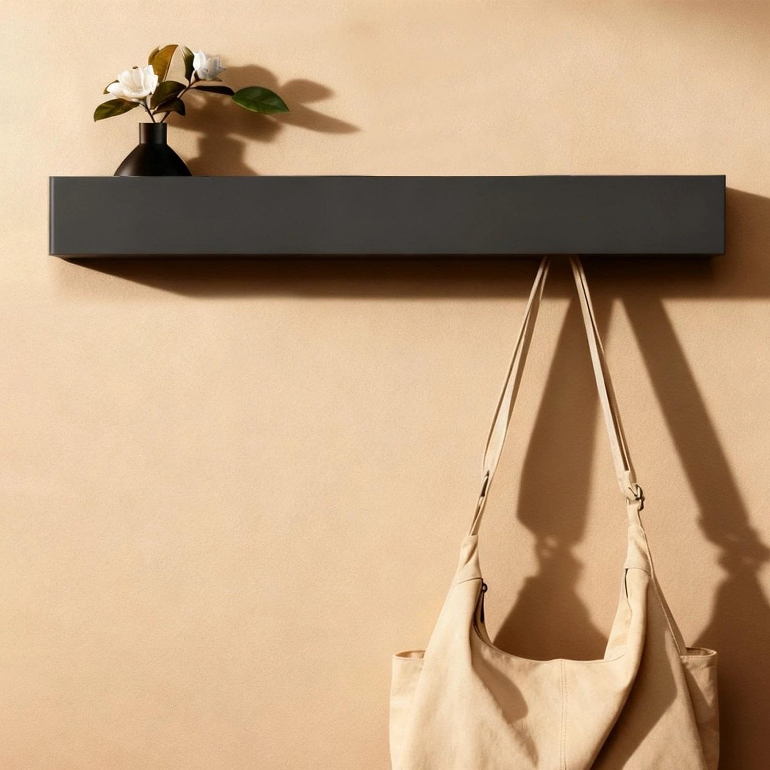 Moderne Wandgarderobe met 7 Verborgen Haken en Houten Plank - Breedte: 60 cm