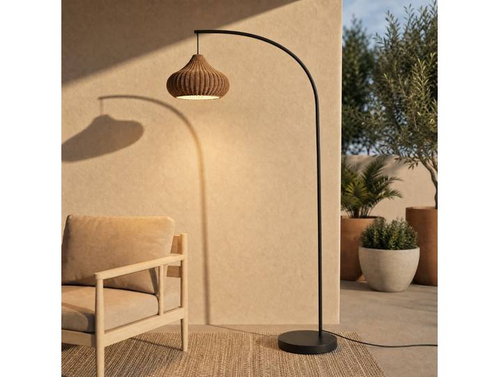 Lampadaire d'extérieur Taniola, beige, rotin, 195 cm - Lucande - Terrasse - Rustique - Bois - À ampoule unique