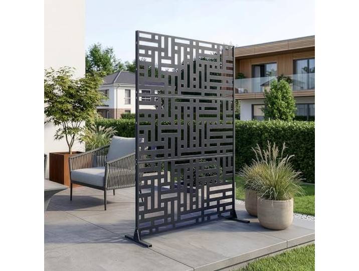 casa.pro Trennwand Bernalda Raumteiler 180 x 120 cm Balkonsichtschutz Outdoor Indoor Raumtrenner Terrasse Garten Stahl Paravent freistehend Anthrazitgrau