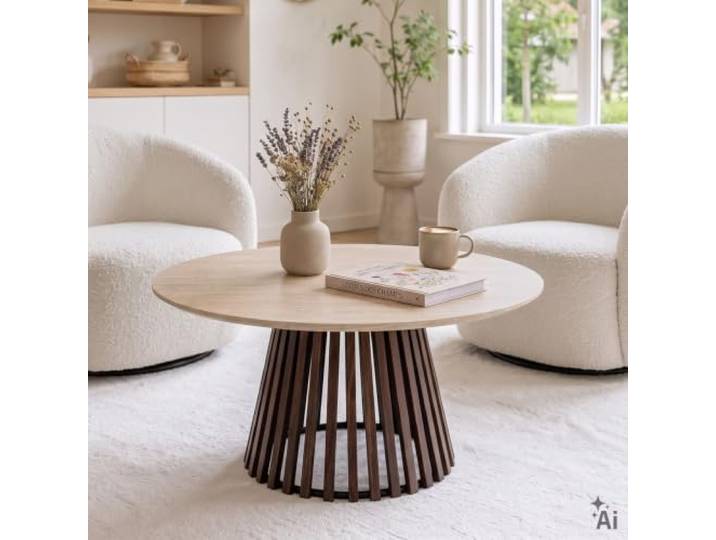 IDIMEX Couchtisch BERGA mit runder Tischplatte aus Keramik 80 cm, Travertin Optik - moderner Wohnzimmertisch, Clubtisch praktischer und eleganter Coffee Table, Beistelltisch Couch
