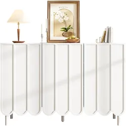 OKWISH Sideboard Weiß 120x35x80 cm Modernes Wohnzimmer Buffet Minimalistisch Sideboard mit verstellbaren Regalen Grifflose Türen Elegante Möbel