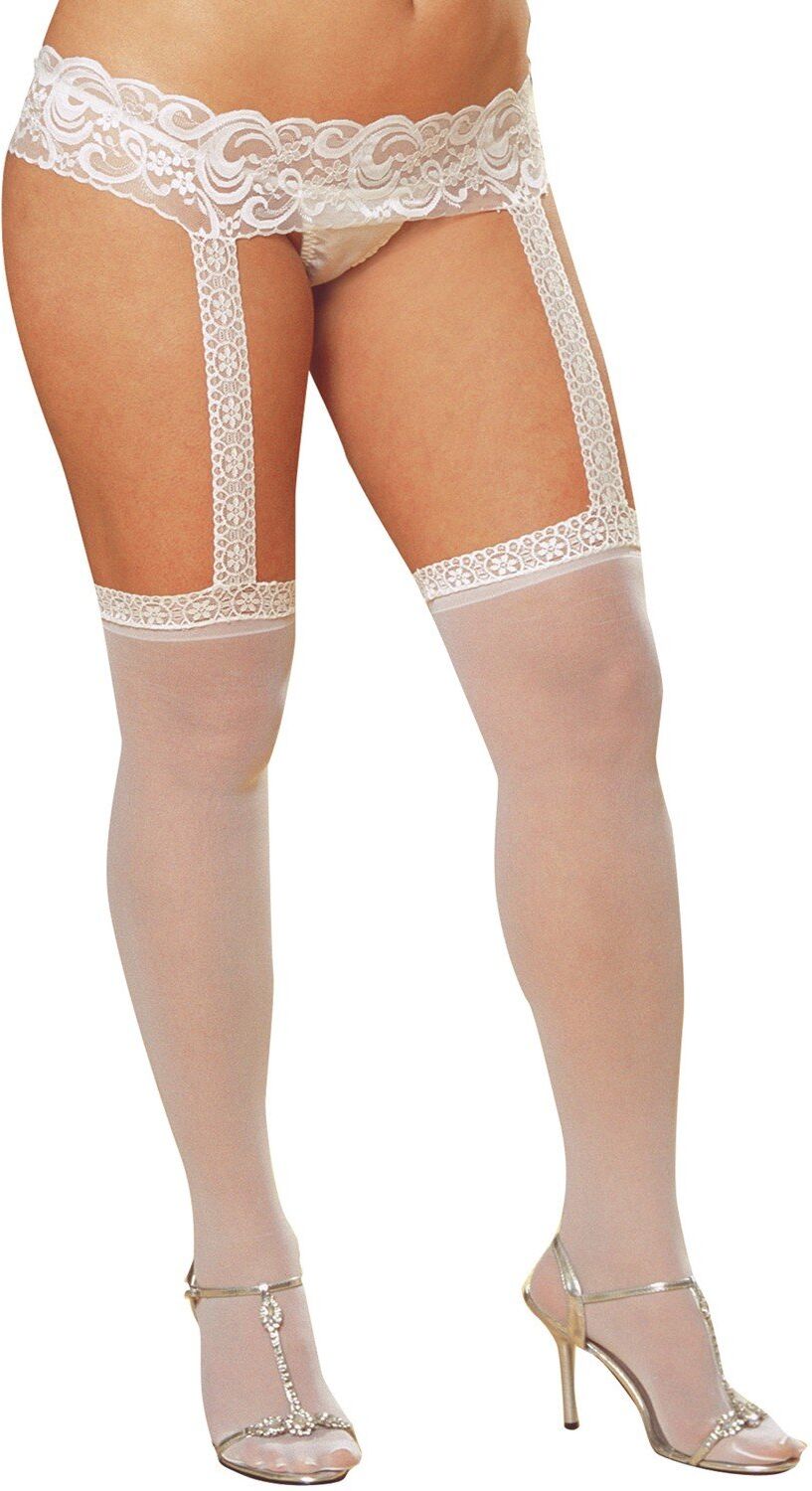 Dreamgirl Bas fins blancs grande taille avec porte jarretelles dentelle intégré - DG0013XWHT