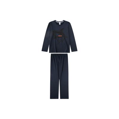 Schlafanzug SANETTA "Pyjama Pyjama Teens Shark Zone lang", Jungen, Gr. 140, blau (dunkelblau), Obermaterial: 100% Baumwolle CO., Homewear-Sets Schlafanzug