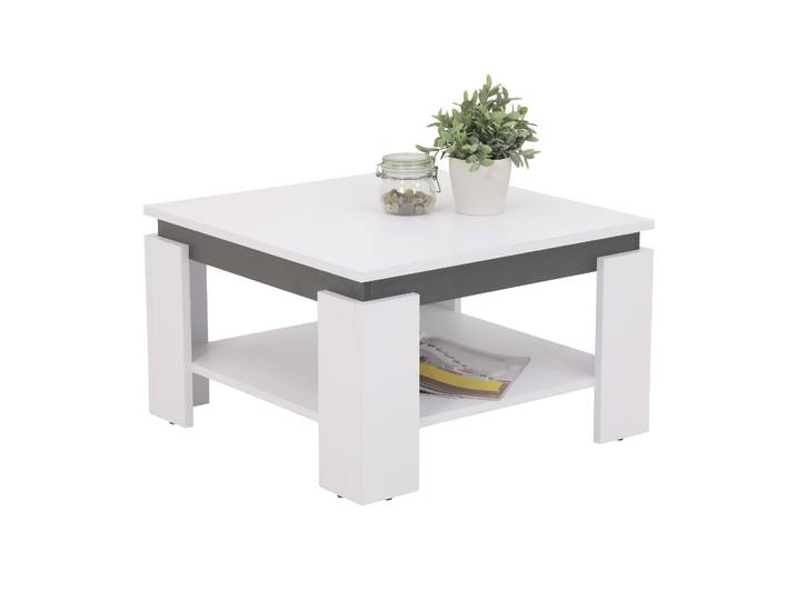 Couchtisch Wohnzimmertisch Tim III - quadratisch - Nachbildung Weiß - Vierfußgestell Anthrazit mit Ablageboden - Melaminbeschichtung - Maß 68x68cm