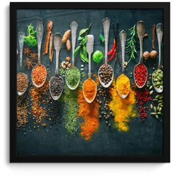 POSTER MIT RAHMEN Kräuter - Gewürze - Löffel 40x40 cm