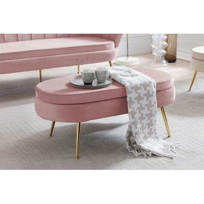 Polsterhocker SALESFEVER "Clam - Stilvoller Hocker", rosa (rose), B:99cm H:40cm T:44cm, Samtvelours (100% Polyester), Hocker, Polsterhocker, Elegantes Design in ovaler Form, 99cm Breite