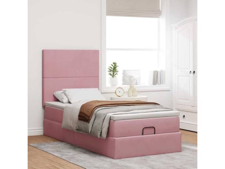 KTHLBRH Bettgestell Pouf Rosa 80 x 200 cm Samt Taschenfederkernmatratze, hydraulischer Hebebehälter, inklusive Matratzenbezug