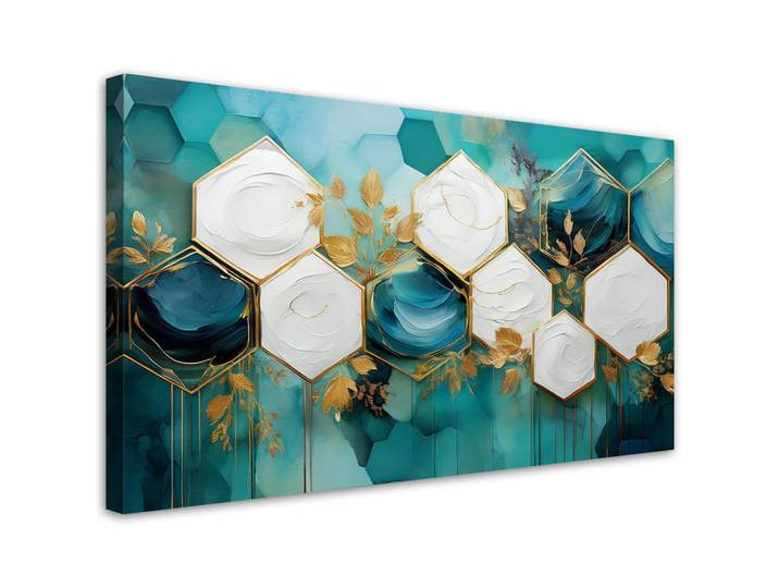 Feeby Wandbild sechseckiges abstraktes türkis, Türkis, Werkzeug/Technologie, Rechteckig, 100x50 cm, Bilder & Rahmen, Bilder, Leinwandbilder