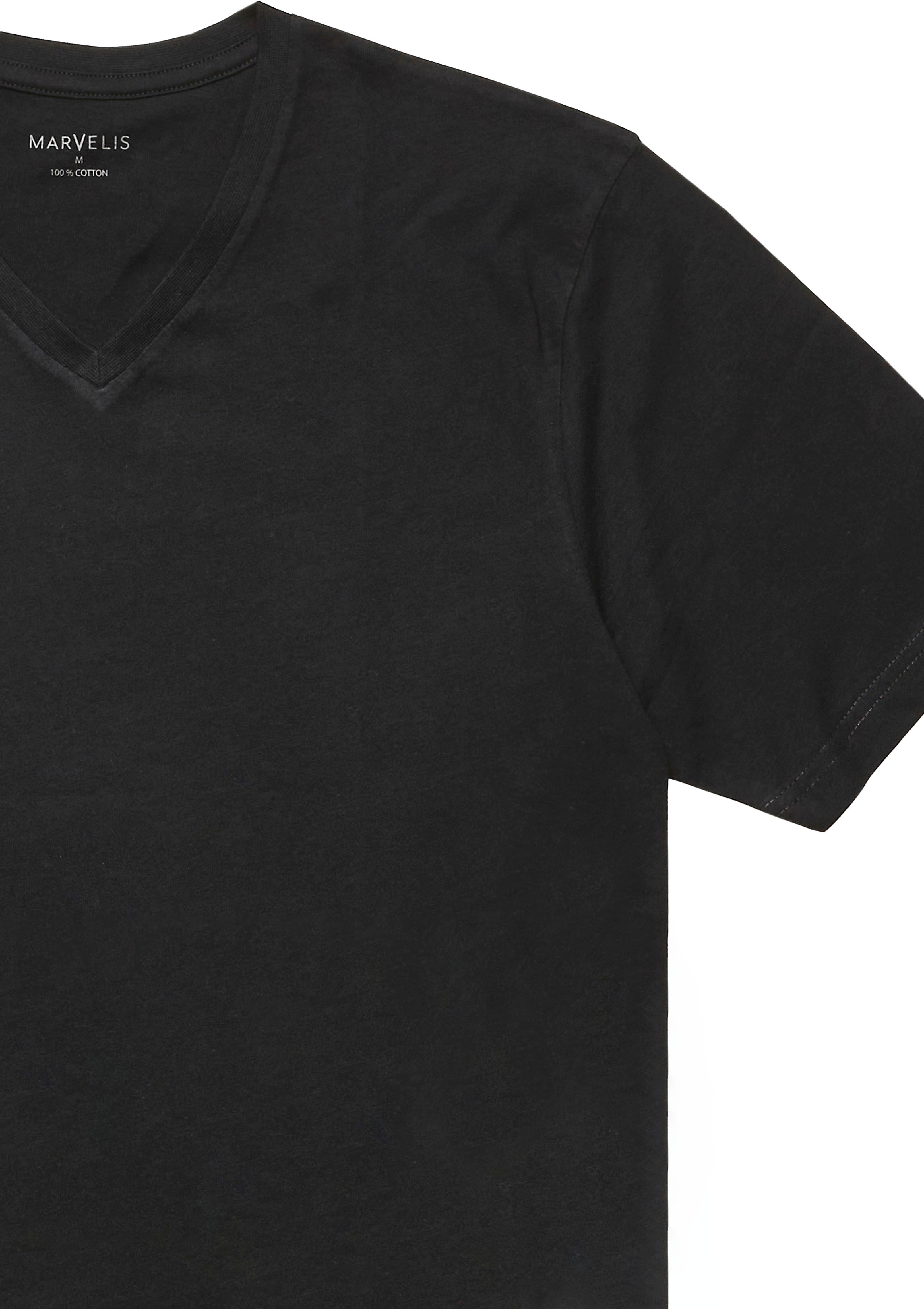 V-Shirt MARVELIS, Herren, Gr. L, schwarz, Jersey, Obermaterial: 100% Baumwolle, regular fit, V-Ausschnitt, Shirts V-Shirt, V-Ausschnitt, Doppelpack, regular fit, Basic, Unterziehshirt schwarz L