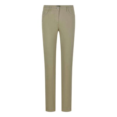 Stoffhose GOLDNER "Kurzgröße Baumwollhose mit Ziernähten", Damen, Gr. 22, K-Gr, grün (khaki), Obermaterial: 98% Baumwolle CO. 2% Elasthan EL., gerade, Hosen Stoffhose, Ziernaht