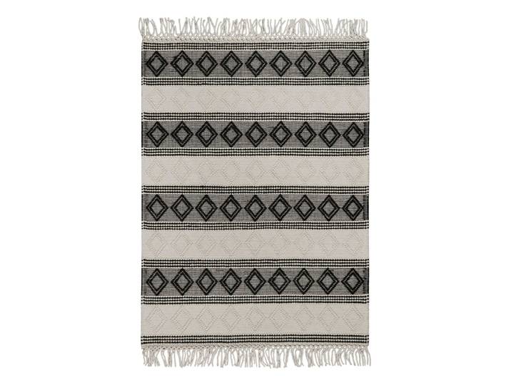 Tapis kilim ethnique tissé à franges et relief noir et blanc 160x230