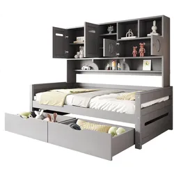 OKWISH Multifunktionales Schlafsofa-Bett 90x200 mit Stauraum, großen Schubladen, Oberfach, robustes Kiefernholz, platzsparend, modernes Design, Grau