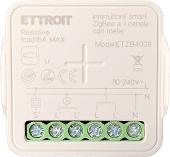 Ettroit Micromodulo Interruttore Smart Zigbee 1 Canale Con Energy Meter 16a Da Incasso Etzb4008