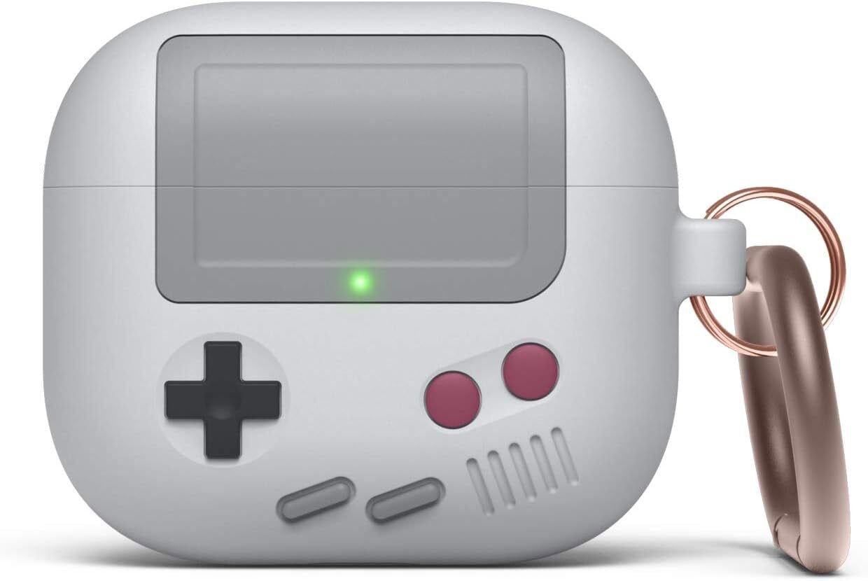 Elago Retro AW5 siliconen hoesje met karabijnhaak voor AirPods 3, lichtgrijs