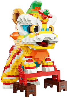 Perfect Picks Market Chinese Style Lion Dance Ornaments Toy, Creative Building Blocks Small Particle Assembled Toys yellow