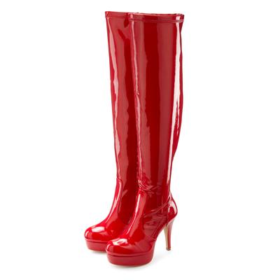 Overkneestiefel "High-Heel-Stiefelette mit Plateau", Damen, Gr. 43, rot, Obermaterial: 100% Lederimitat. Decksohle: 100% Lederimitat. Futter: 100% Textilmaterial. Laufsohle: 100% Synthetik, LASCANA BELLE AFFAIRE, Schuhe Reißverschlussstiefel High...