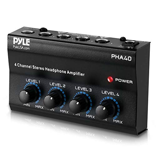 Pyle Professionele 4-kanaals Stereo Hoofdtelefoonversterker met 4 TRS-uitgangen en onafhankelijke volumeregeling
