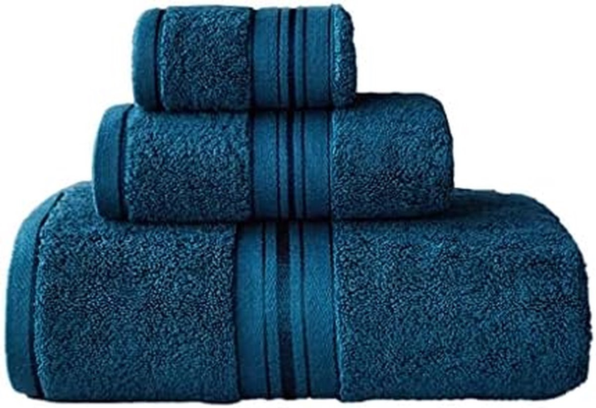 Set van 3 superabsorberende katoenen badhanddoeken in marineblauw
