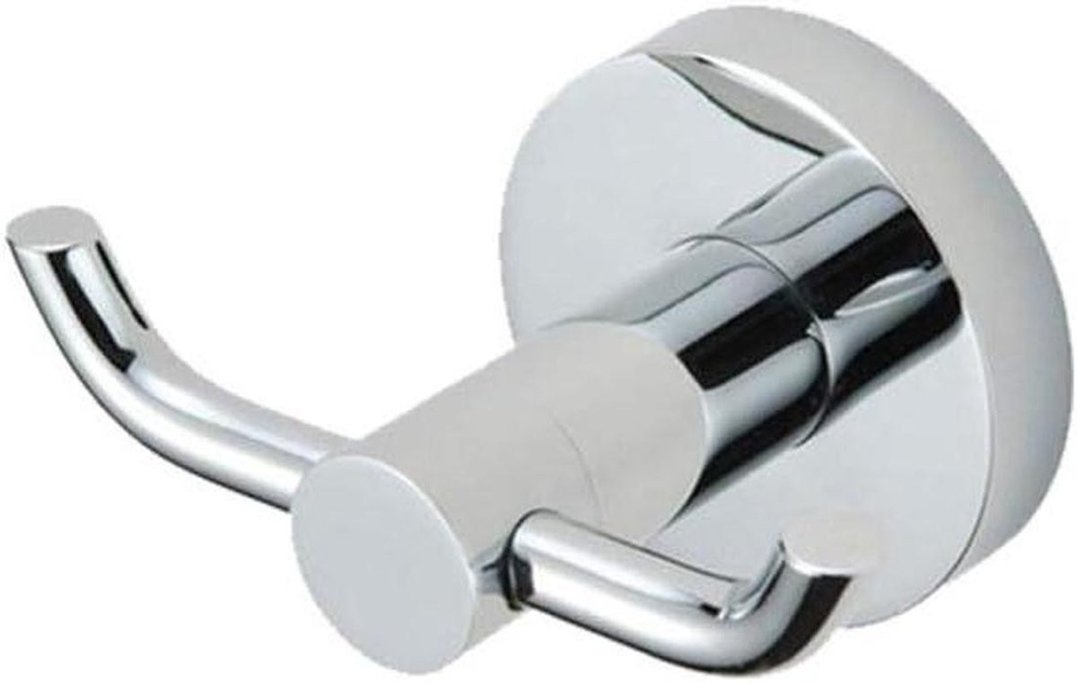 Dubbele handdoekhouder met haken in chroom voor badkamerorganisatie