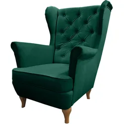 CHESTERFIELD-SESSEL Falco grün mit Holzbeinen