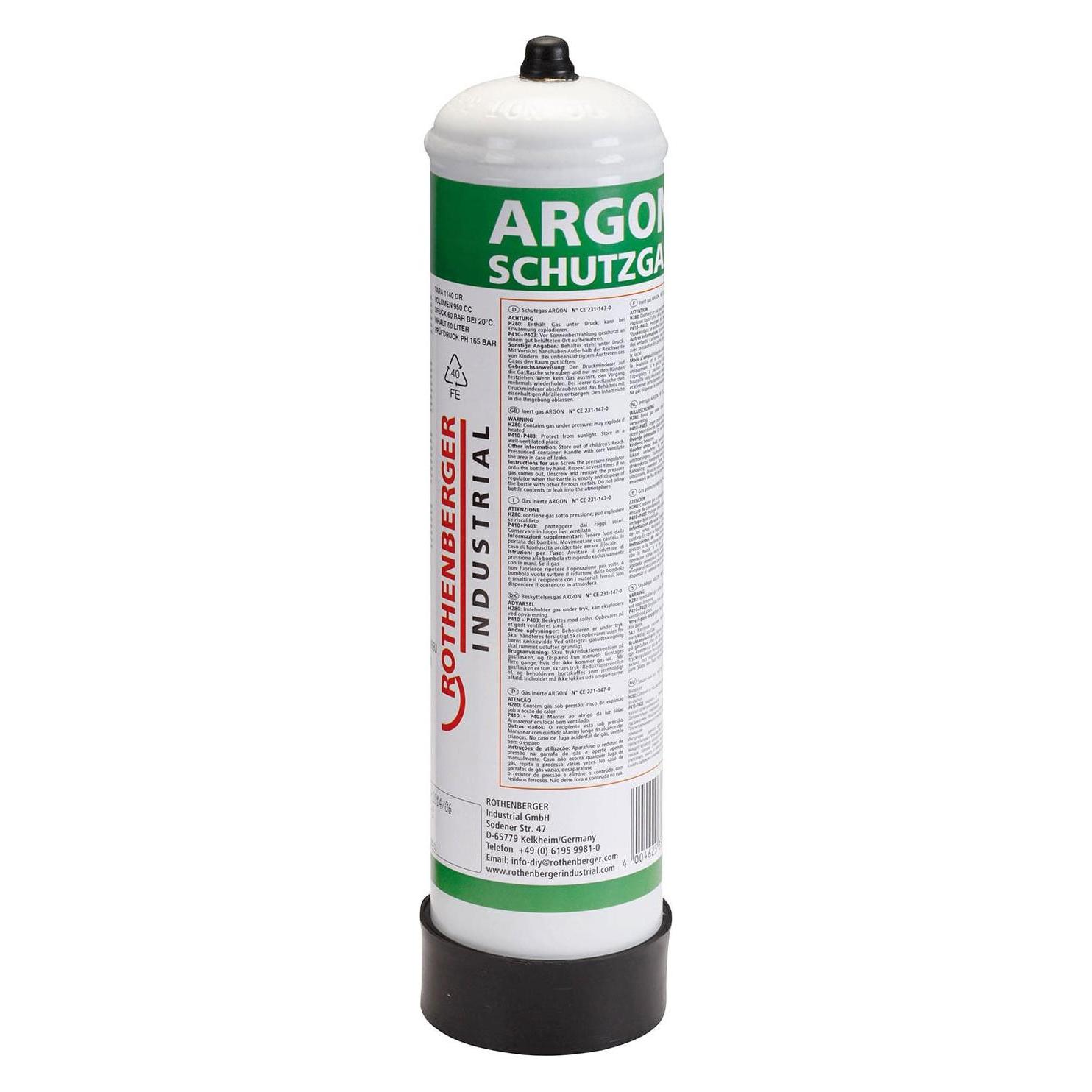 Rothenberger Industrial Argon Schutzgas-Stahl-Einwegflasche 950 ml, Fülldruck: 60 bar Anschluss: M (35775)