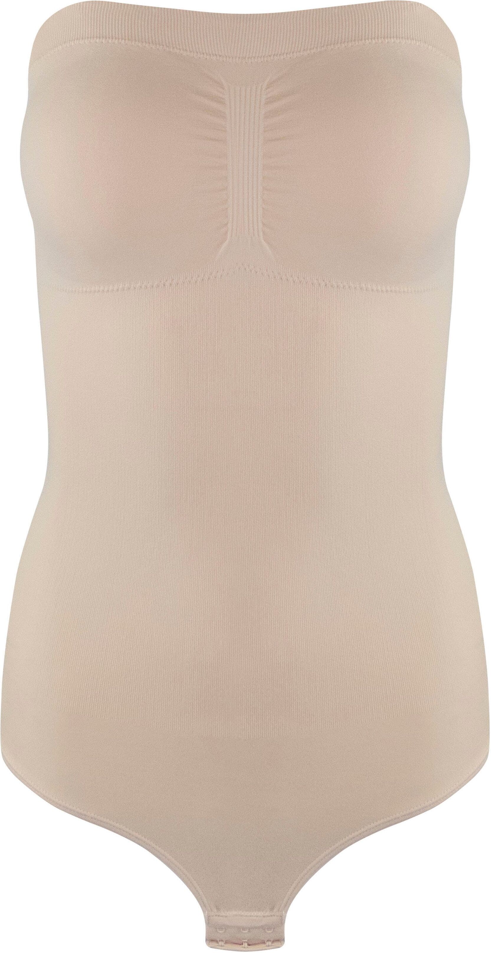 Shaping-Body MAGIC BODYFASHION "Bandeau Thong Body", Damen, Gr. L, N-Gr, braun (latte), Obermaterial: 92% Polyamid, 8% Elasthan, unifarben, eng, ohne Ausschnitt, Bodys Shaping-Body, Silikonrand an der Oberseite verhindert das Ausrollen