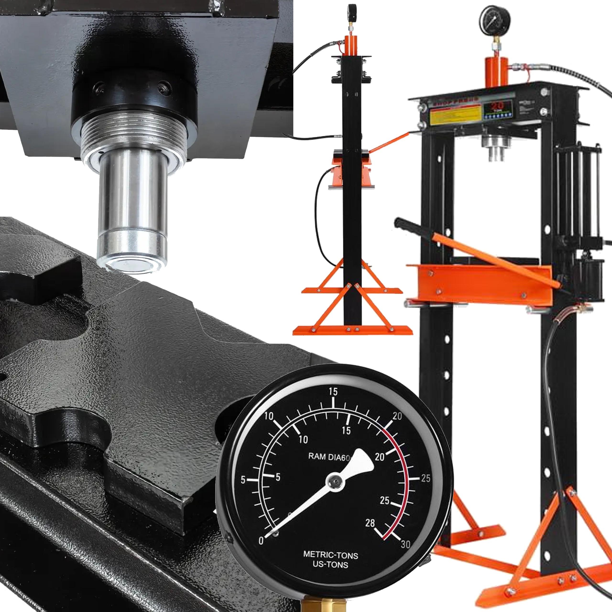 KRAFT&DELE | Werkstattpresse, Hydraulikpresse, 30T, mit Gleitkolben, Hydraulikpresse aus Stahl, Rahmenpresse mit Manometer, Lagerpresse, Hydraulisch Rahmenpresse