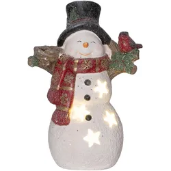 WEIHNACHTSDEKO Figur 38 cm Schneemann mit Vögel LED-Licht In- und Outdoor