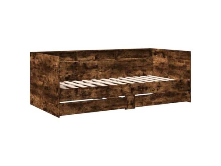 KTHLBRH Schlafsofa mit Schubladen, Eichenholz, Rauchgrau, 90 x 200 cm Mehrschichtiges Holz, 2 Schubladen mit Rollen, Lattenrost, solide Struktur