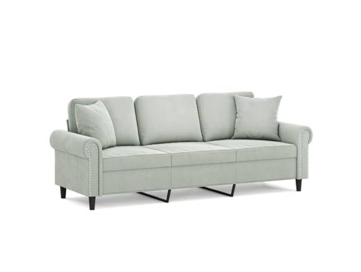 Todiikf 3-Sitzer Sofa mit 2 Zierkissen Samt Couch Hellgrau 212 cm Moderne Polstercouch mit stabiler Metallkonstruktion und weichem Samtbezug für elegantes Wohnen im Wohnzimmer.