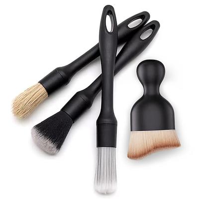 4-teiliges Auto-Detailing-Bürstenset zum Reinigen von Innen- und Außenbereichen, Wildschweinborsten-Detailing-Bürsten, Abstauben, Reinigungsmittel, Werkzeug für Embleme, Lüftungsschlitze, Räder,