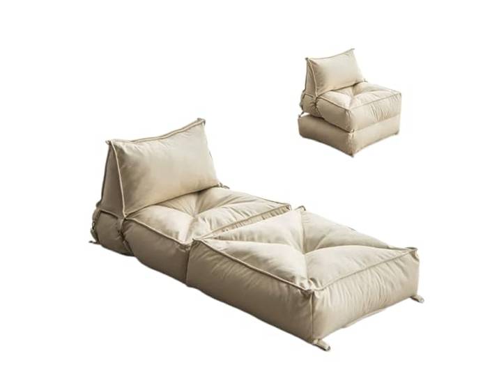 Xumh2024-3 Sitzsack Klappbarer Lazy Sofa Chair, Einzelliege mit Rückenlehne, Tatami-Bodenliege(Beige)