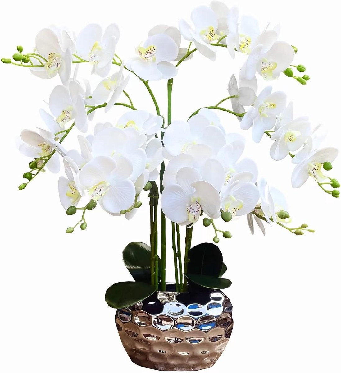 Kunst orchidee arrangement met vaas in wit - 57 cm hoog