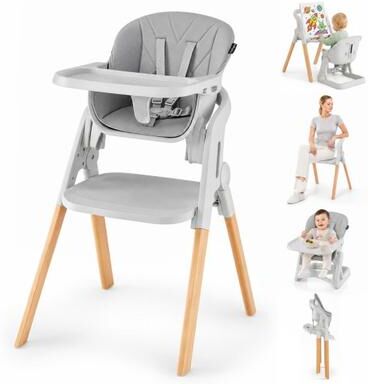 Costway 7-in-1 Convertible Foldable Baby High Chair with Adjustable Tray for Kids-Gray