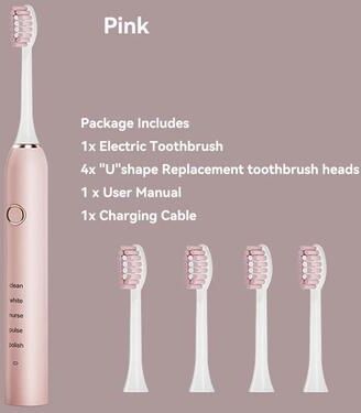 Uplifted Finds Rechargeable Sonic Electric Toothbrush With 4 Replacement Heads 5 Modes 3 Intensities And Smart 2 Minute Timer pink