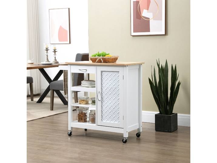 HOMCOM Desserte Cuisine Roulettes Bois Blanc
