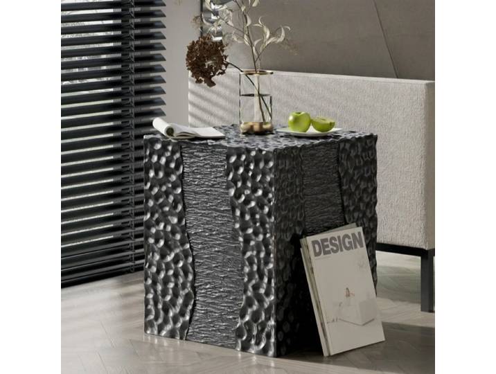 Table d'appoint texturée style Art Moderne, socle cube sculptural, table d'appoint décorative pour salon, chambre, décoration intérieure, mobilier