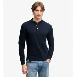 Superdry für Herren. M6010965A Marineblaues T-Shirt mit Mao-Kragen (L), Lässig, Baumwolle, Langarm
