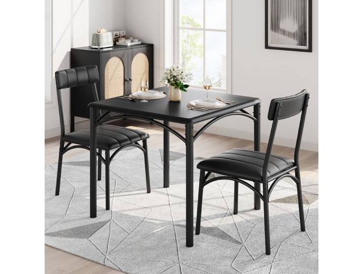 Salle a manger table et 2 chaise - en bois - carrée table NOIR