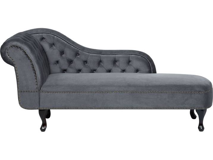 BELIANI Chaiselongue Linksseitig Grau Samtstoff Holzfüße Glamourös