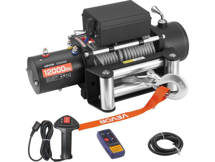 VEVOR Treuil électrique\, 5400 kg\, 12 V DC treuil électrique avec 24 m de câble en acier\, télécommande sans fil & filaire\, IP55 treuil tout-terrain pour le remorquage de SUV\, Jeep\, remorque\, bateau\, 4x4