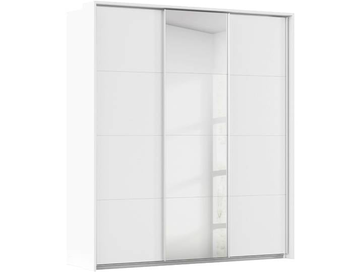 Schwebetürenschrank, Alpinweiß, 211x233x64 cm, Holzwerkstoff, 3 Türen & Beleuchtung, Klassisch, Rauch