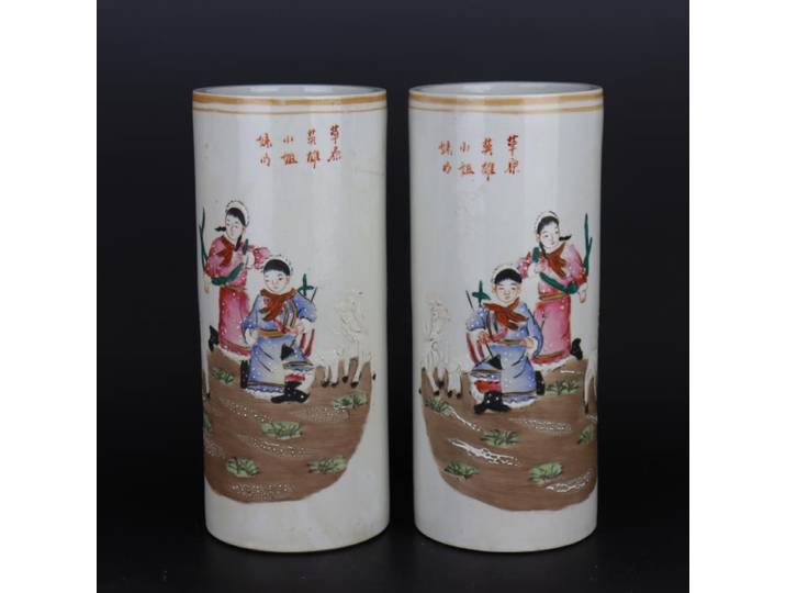 Jingdezhen – Vase tubulaire Pastel prairie héros, support de chapeau, vieille porcelaine, papeterie de maison, Collection Antique, décoration de maison
